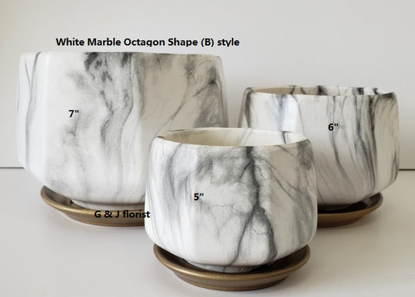 marble planter pot White marble octagon shape planter with gold saucer( style B) – G & J Florist