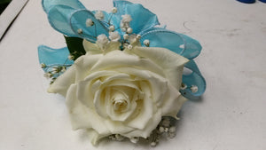 single white rose boutonniere / corsage with ribbon - G & J Florist