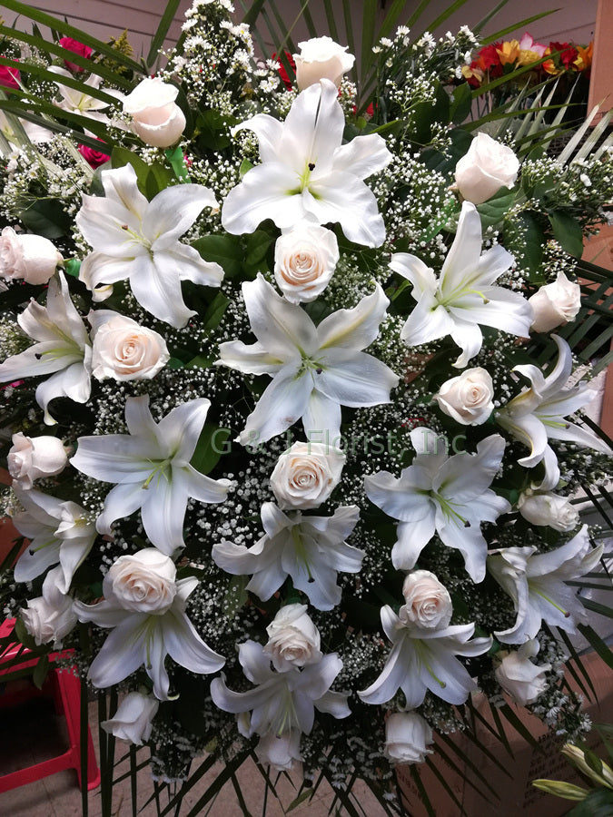 white lily funeral wreath Funeral Floral Wreath 038 – G & J Florist