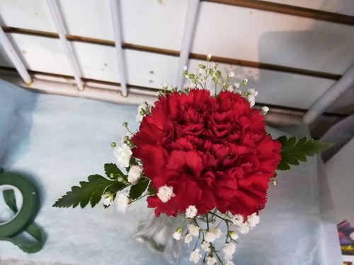 single red carnation boutonniere / corsage - G & J Florist